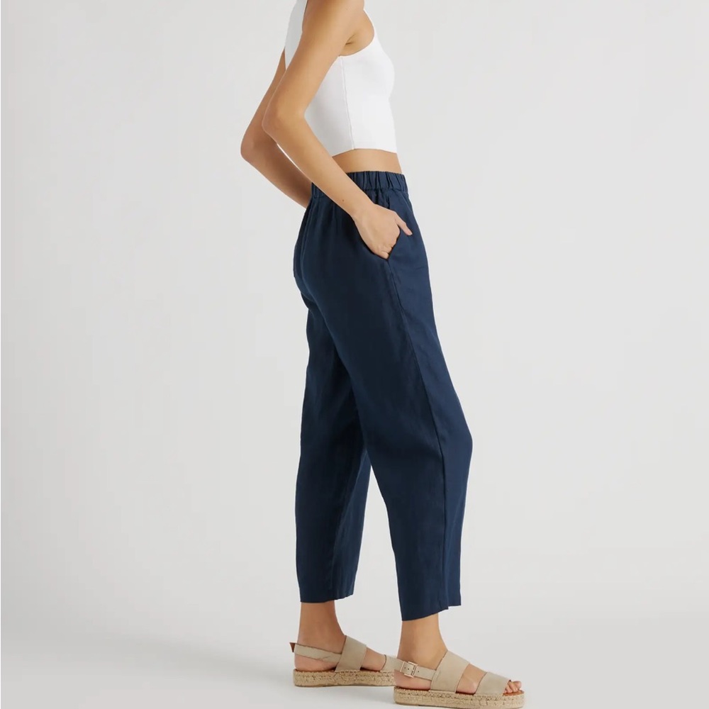 Quince 100% European Linen Pants size medium navy blue